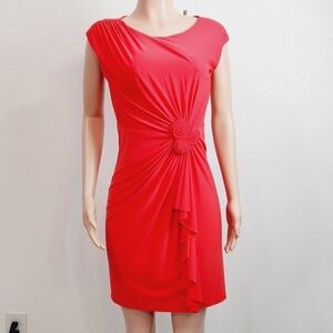 Evan Piccone Black Label Red Side Ruched With Flower Bundle Design Size: 4